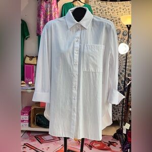 White Button Down Shirt with Classic Collar and 3/4 Sleeves